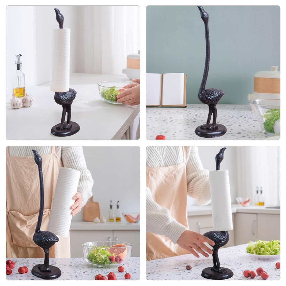 Toyvian Porta Rotolo Carta Cucina Fenicottero, Porta Carta Asciugatutto Verticale da Tavolo, Ferro Nero, Base Antiscivolo, per Cucina e Bagno