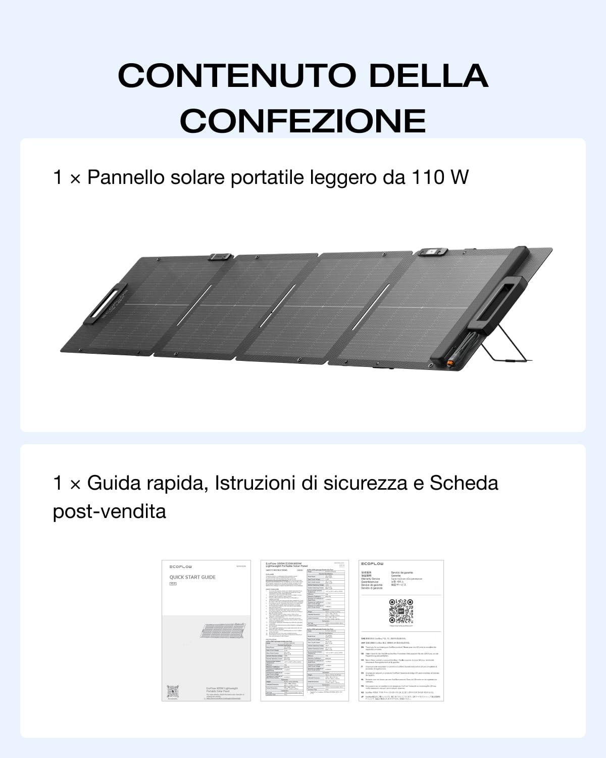 ECOFLOW Pannello Solare Portatile 110W per Centrale Elettrica, Sistema di Ricarica Solare Pieghevole, Concatenabile, Cavalletto Regolabile, Impermeabilità IP67, per l’Uso all’Aperto, Campeggio