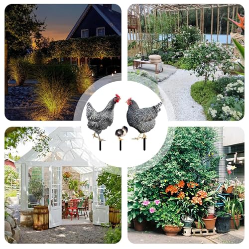 Hühnersteigelset, Metal Chicken Yard Art,Rooster Animal Stakes - 3X wetterresistente Eisenhken-Küken Spikes für Landschaft, Ostern, Küchenrasen