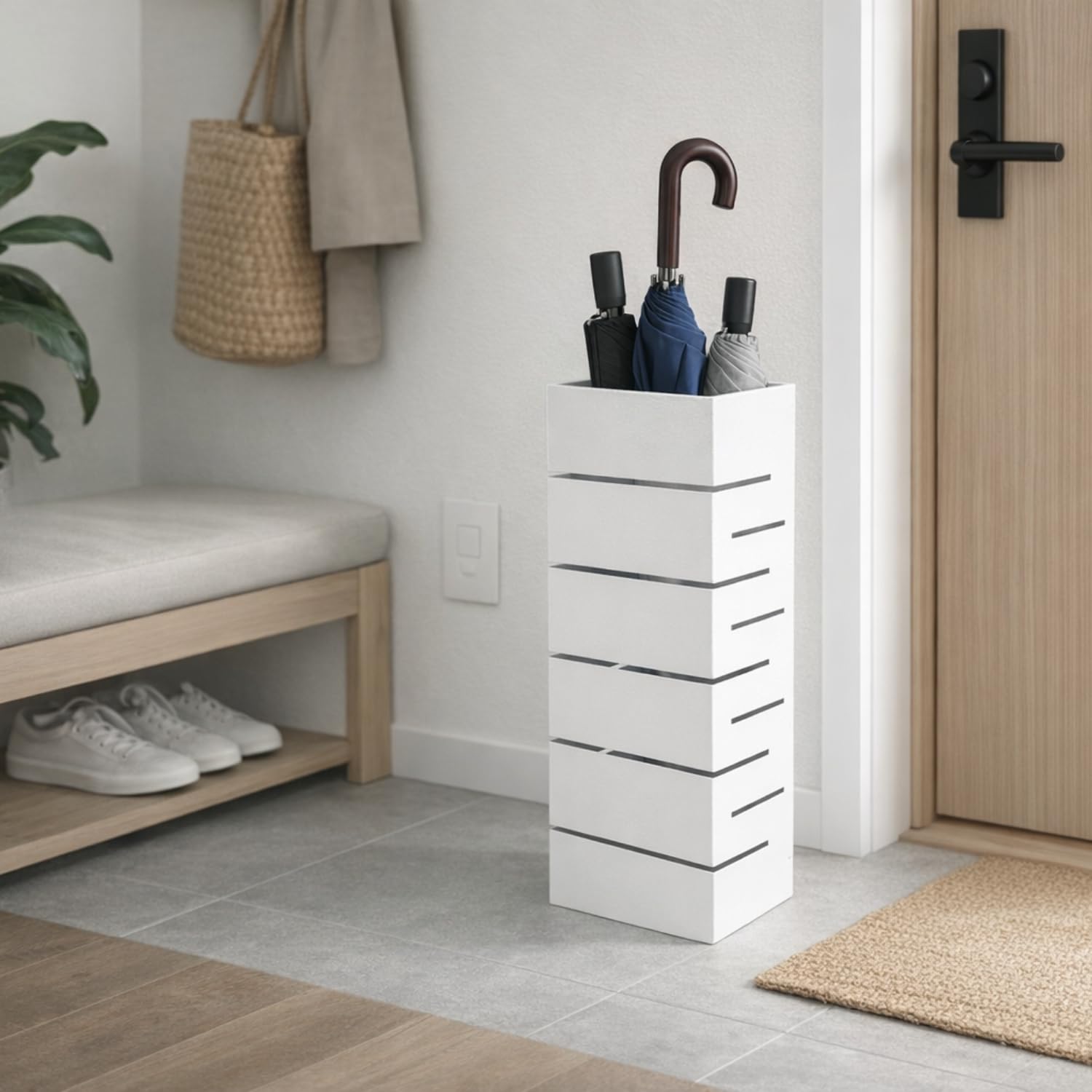 MOHOME Portaombrelli da Interno Metallo Bianco Resistente Made in Italy Premium Quality Porta Ombrelli da Ingresso Robusto 18 x 15 x 50 cm Design Moderno Casa Ufficio