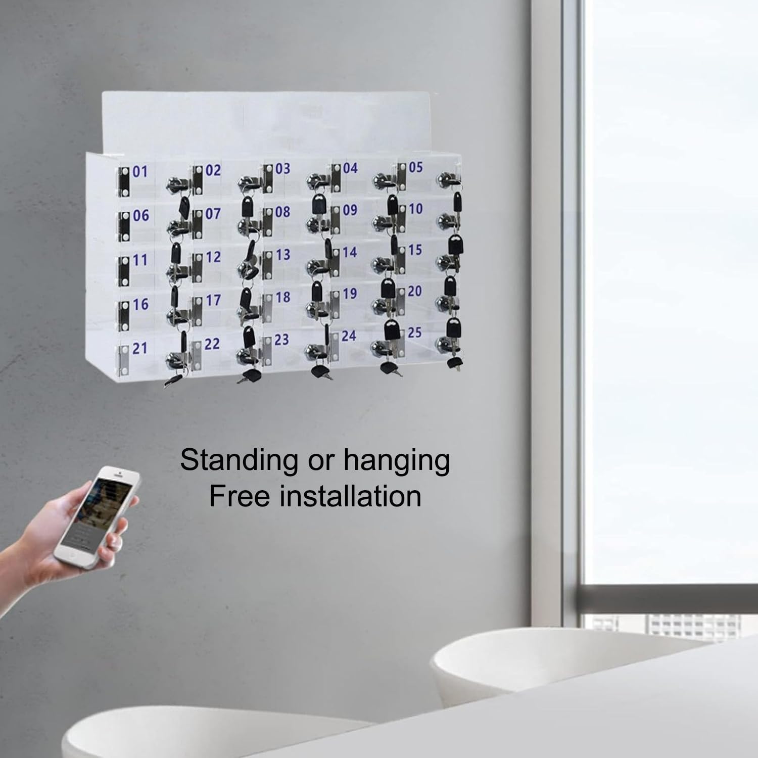 Lockable Acrylic Cell Phone Storage Box - 100-Grid Secure Organizer for School, Classroom, Office & Factory Use (A-80 Grid) - Durable, Space-Saving Solution