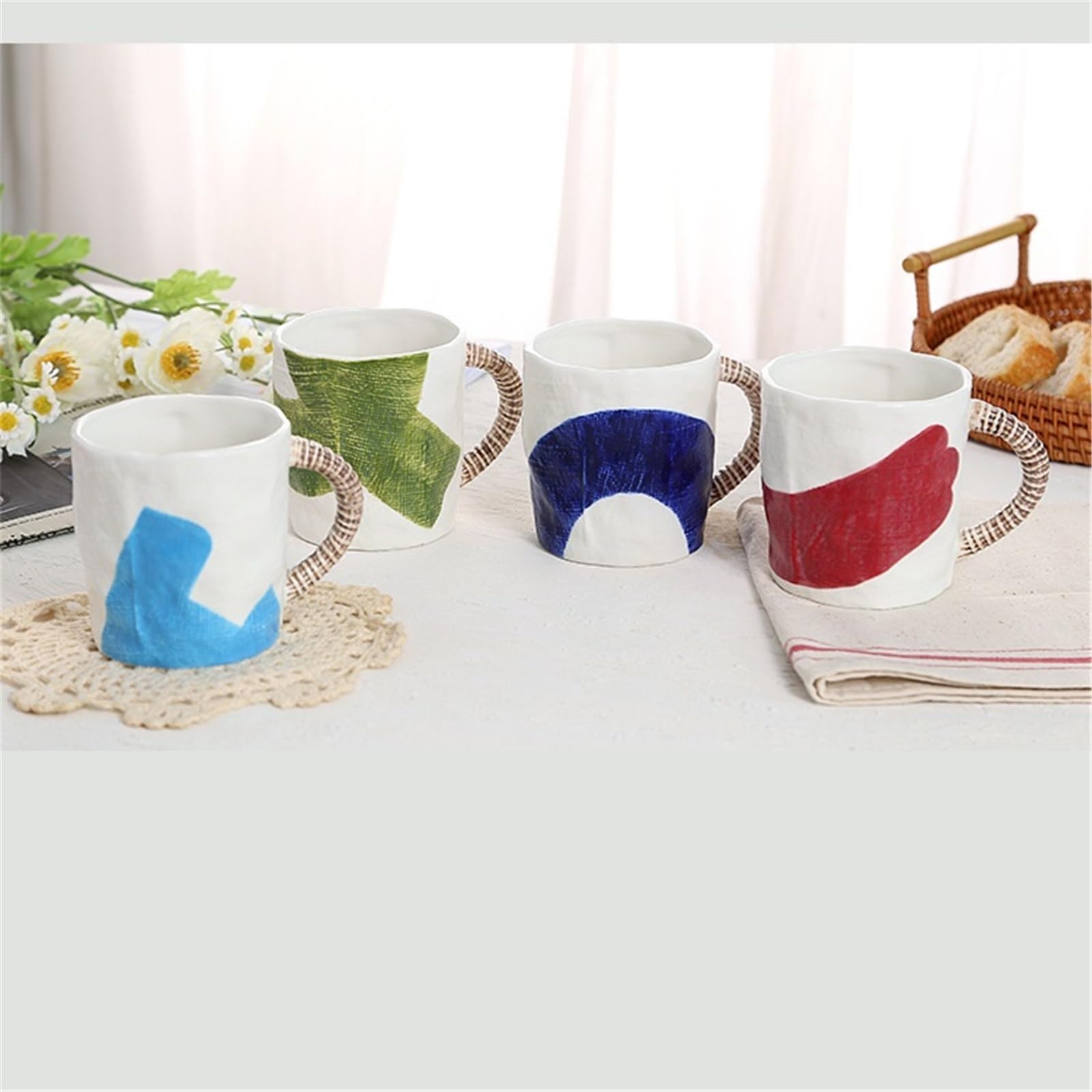 Taza de té Taza de cerámica azul texturizada pintada a mano, 350 ml