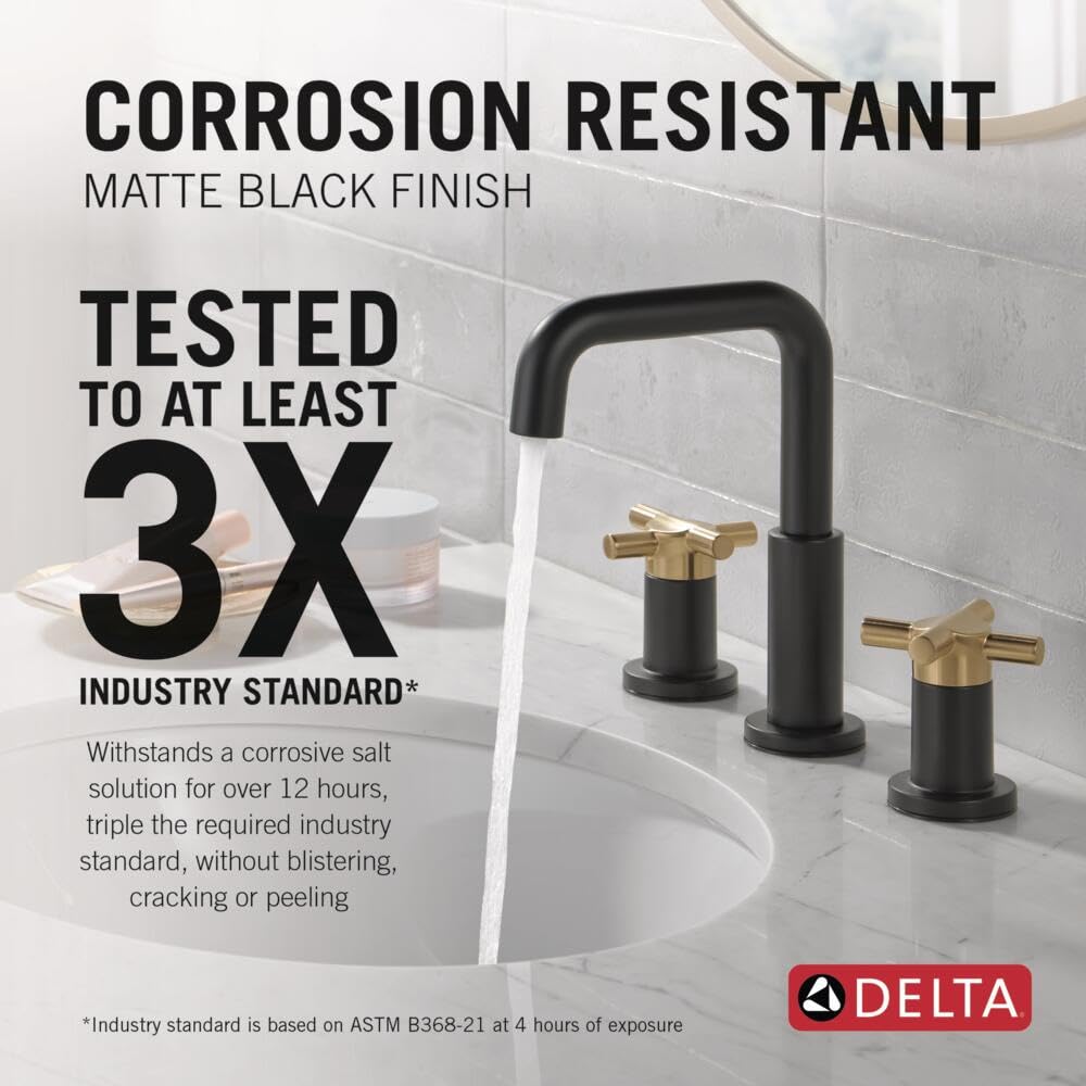 Delta Nicoli Matte Black/Brushed Gold Bathroom Faucet 3 Hole - Image 2