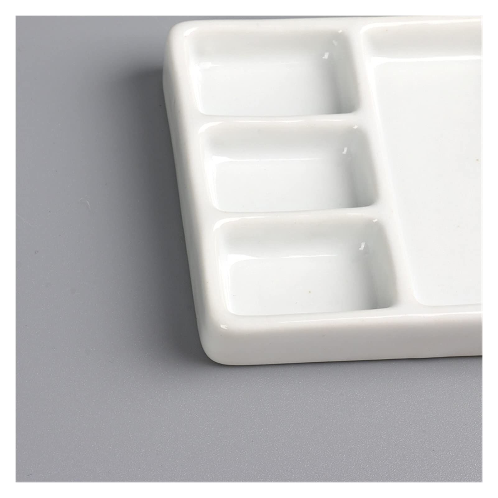 Ceramiczna 9-dołkowa paleta artysty, prostokątna taca do akwareli do akwareli gwasz akrylowy obraz olejny (Color : White)