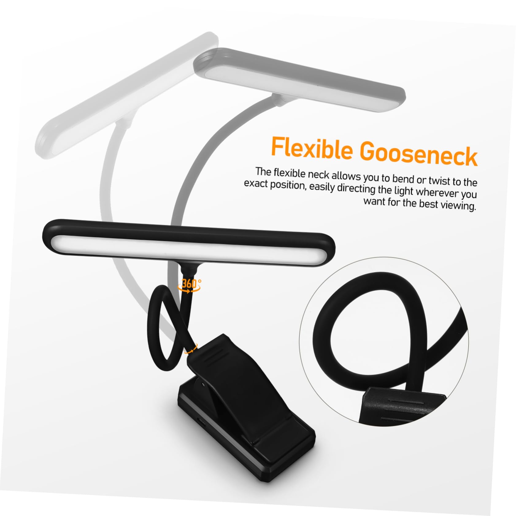BESPORTBLE Lampada LED da Leggio Clip Ricaricabile 1000 Mah Nera