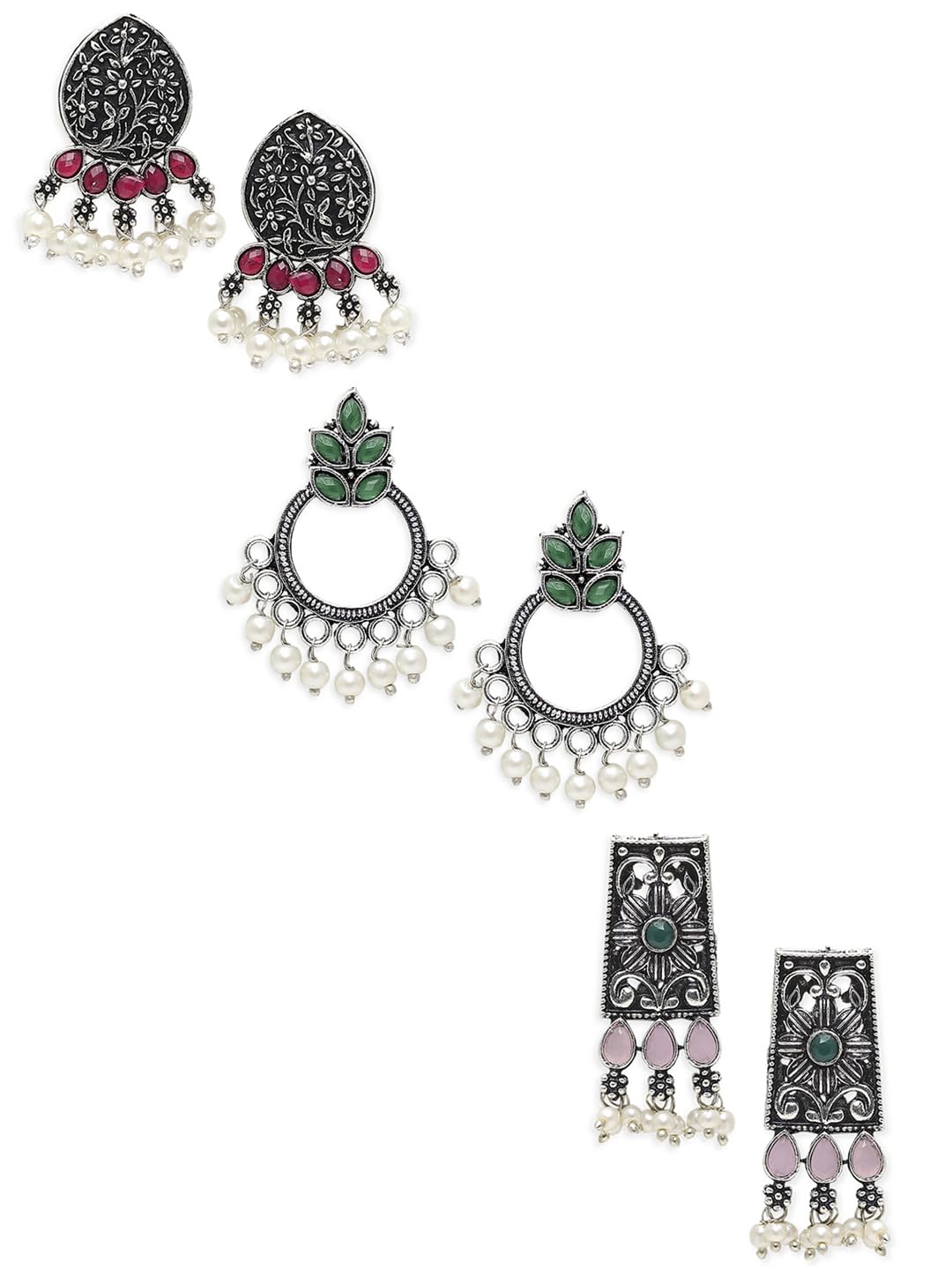 OOMPH Jewellery Combo of 3 Oxidised Silver Ethnic Drop Earrings for Women & Girls Stylish Latest - Pink, Green & Maroon Stones (P-EJAM49^G-EJAM65^M-EJAM66_AMR1) (B0CJ9KGX7S) Amazon Price History, Amazon Price Tracker