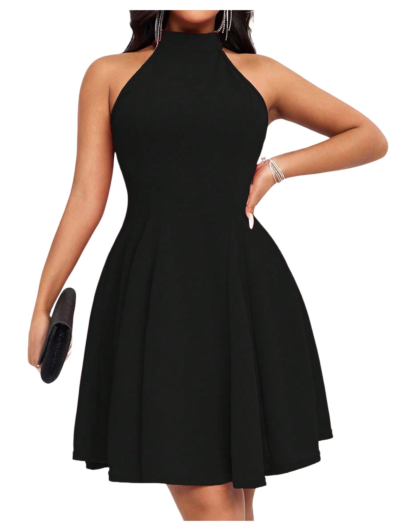 Milumia Womens Elegant Halter Dress Sleeveless Flared A Line Formal Short Dresses
