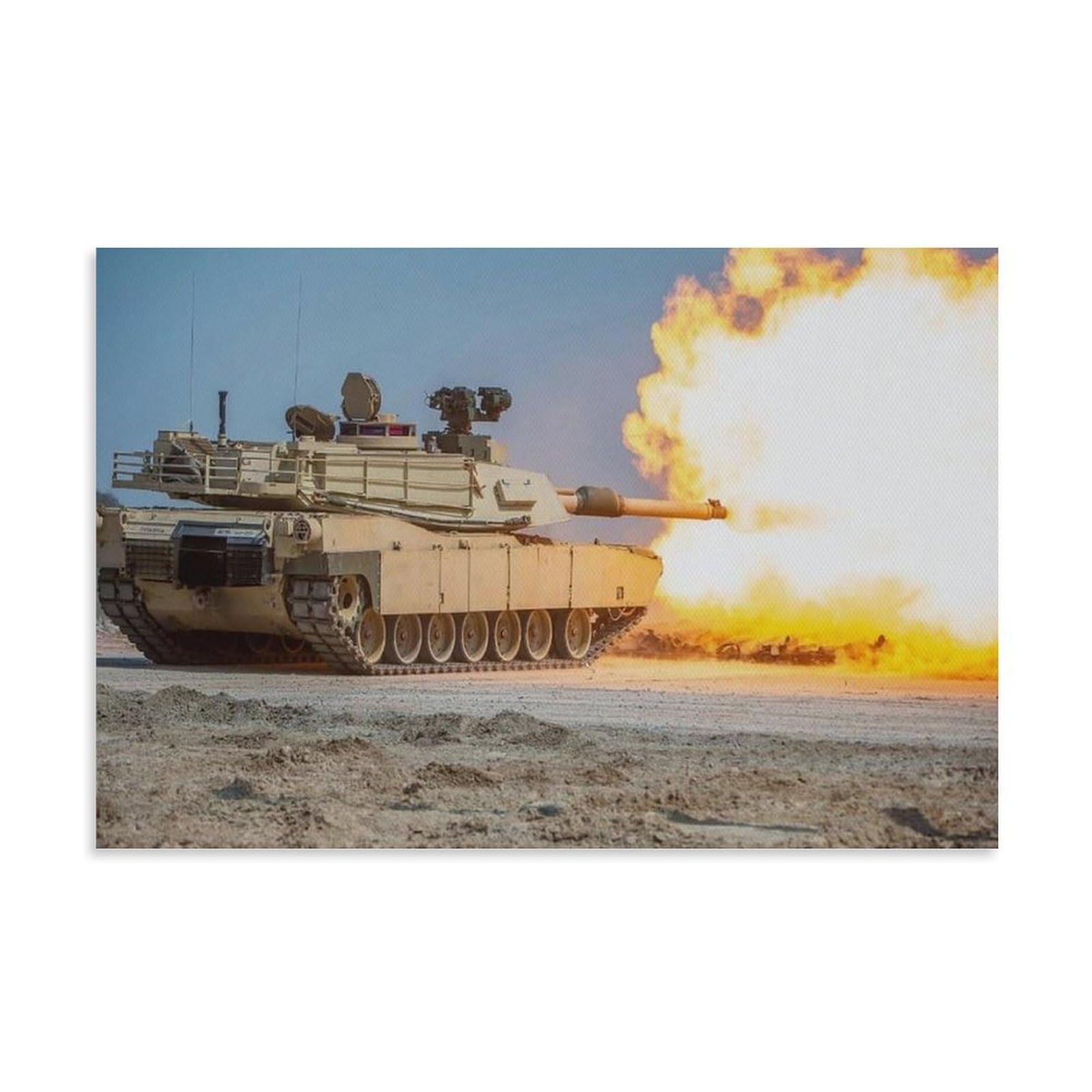 US Army M1 Abrams Main Battle Tank Firing Shells in The Desert, Military Art Poster Canvas Wall Art Prints for Wall Decor Room Decor Bedroom Decor Gifts 12x18inch(30x45cm) Unframe-style