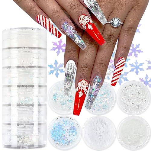 Christmas Nail Art, 6 Boxes Holographic Snowflake Nail Art Glitters