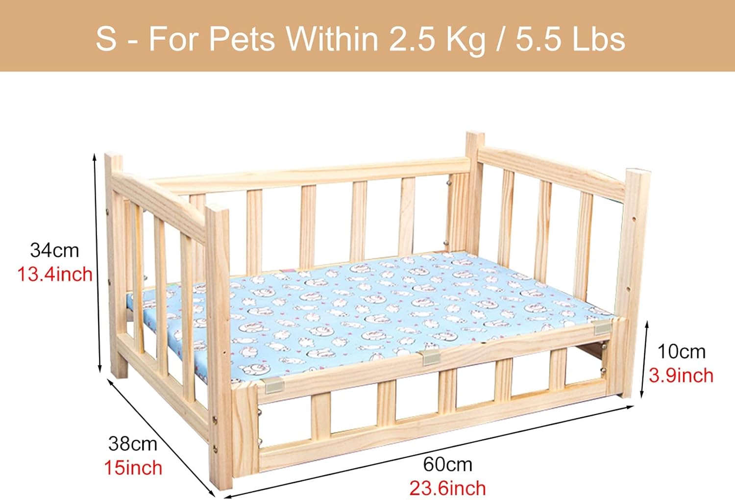 Pet Bed Small, Medium, Large Dogs Wood Bed with Mattress Pillow, Portable Lightweight Pets Couch Sofa, for Indoor/Outdoor, Easy to Assemble (Color : Style3, Size : L-90x55x42cm/35x22x17") (Style1 S)