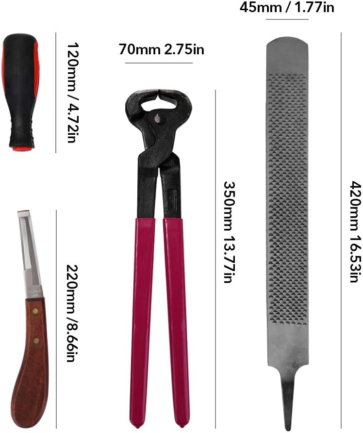 4Pcs Horse Farrier Hoof Nipper, Trim Shoeing File Rasp Handle Hoof Cutter Tool Horse Care Accessory, for Full manicuring and Cleaning of Horseshoes