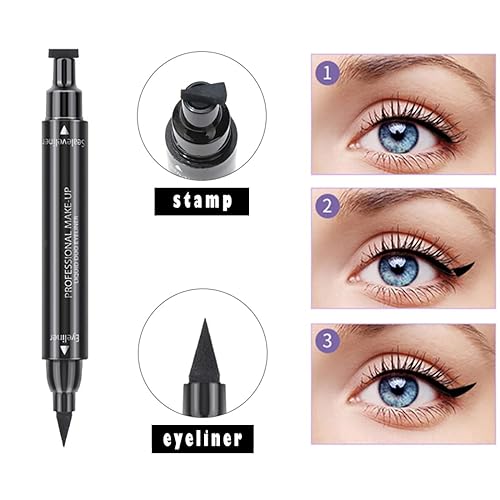 Miniatura 2 de Delineador de ojos líquido negro de doble extremo, sello de ojo de gato alado 2 en 1 y lápiz delineador de ojos con punta de fieltro, impermeable,