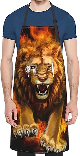 Miniatura 8 de Delantal con 2 bolsillos, diseño de oveja, corazón y estrellas, delantal para cocinar, babero, para mujeres, hombres, unisex, ajustable,