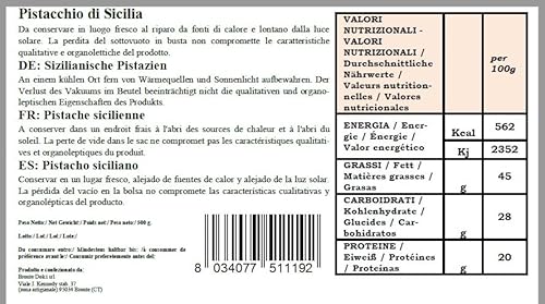 Pistazien aus Sizilien - Pistazienkerne ganz ohne Schale Ungesalzene - Frisches Produkt, Vakuumverpackt 500g