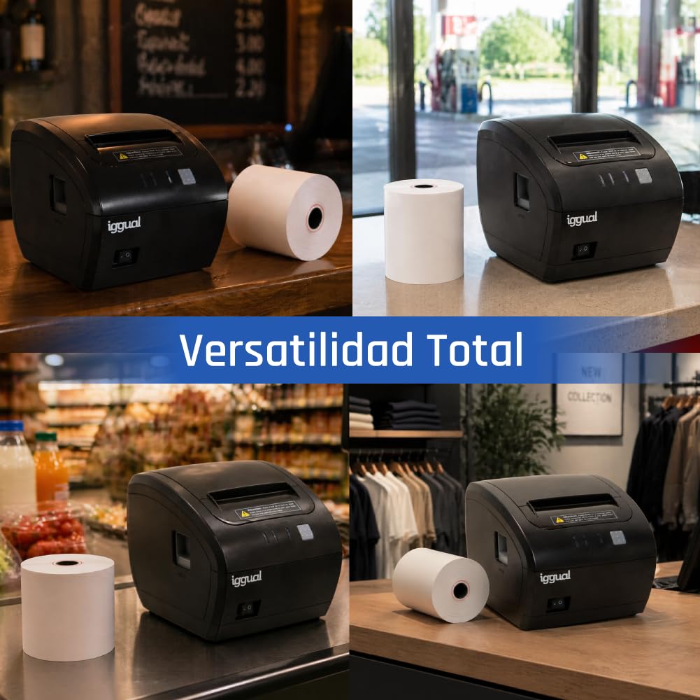iggual - Rollo de Papel Térmico 80x80x13 para Ticket Impresora Tpv, Caja Registradora, Epos. El papel no Contiene Bisphenol A (BPA), Pack: 50 Unidades.