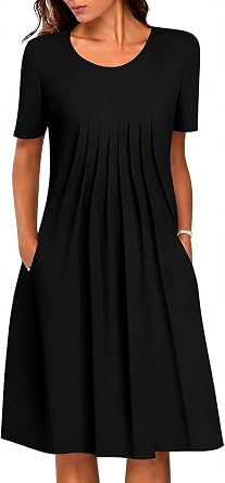 LOVESHOOT Womens Summer Midi Dress 2026 Casual Short Sleeve A Line Dress with Pockets Evening Wedding Guest Work