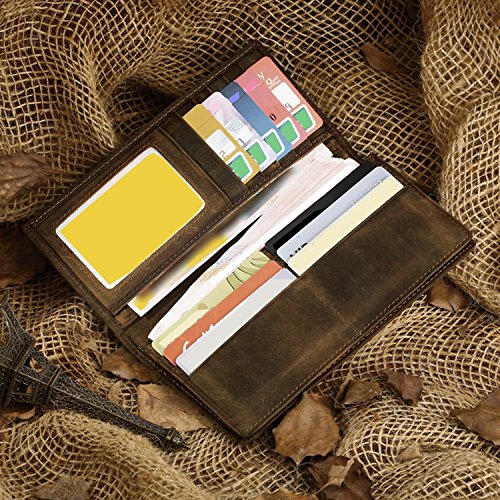 Itslife Men's RFID Vintage Look Genuine Leather Long Bifold Wallet Checkbook Wallets for Men4