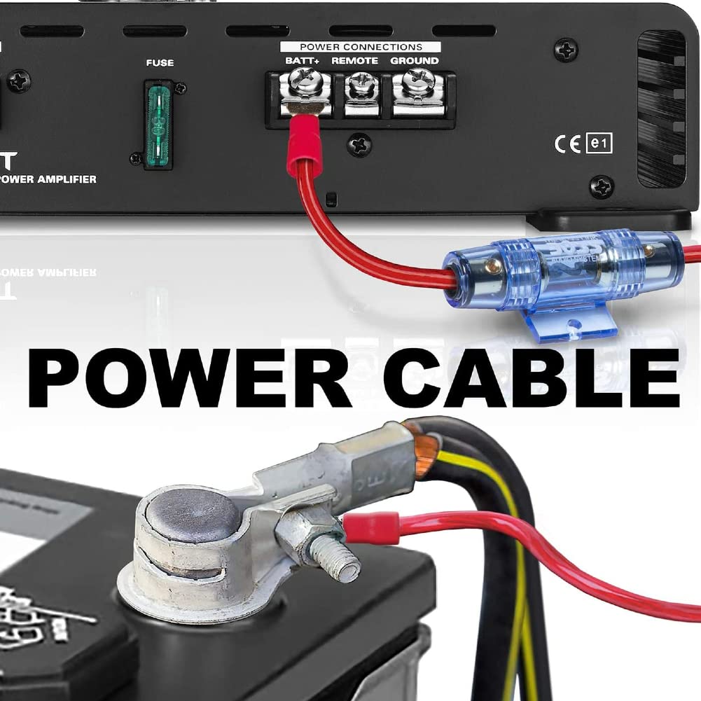 GK SOUND 1 kit cables AUDIO SYSTEMS KIT10 rca 4 awg de alimentación para amplificador estéreo y conexión de parlantes con fusible agu y portafusible, 1 kit