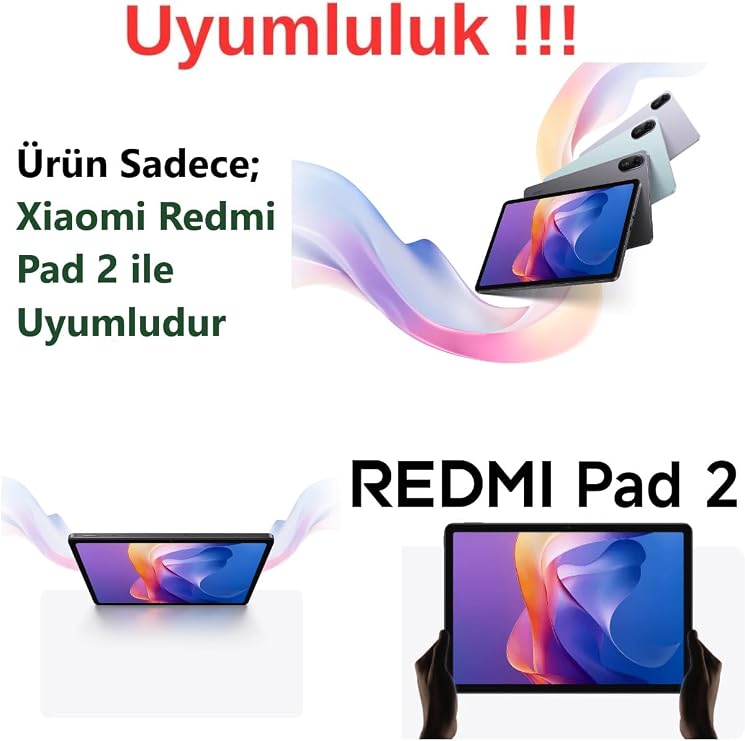 Xiaomi Redmi Pad 2 11 İnç Ile Uyumlu 360° Dönebilen Standlı Tablet Kılıfı, Ekran Koruyucu Ve Kalem Seti, Siyah