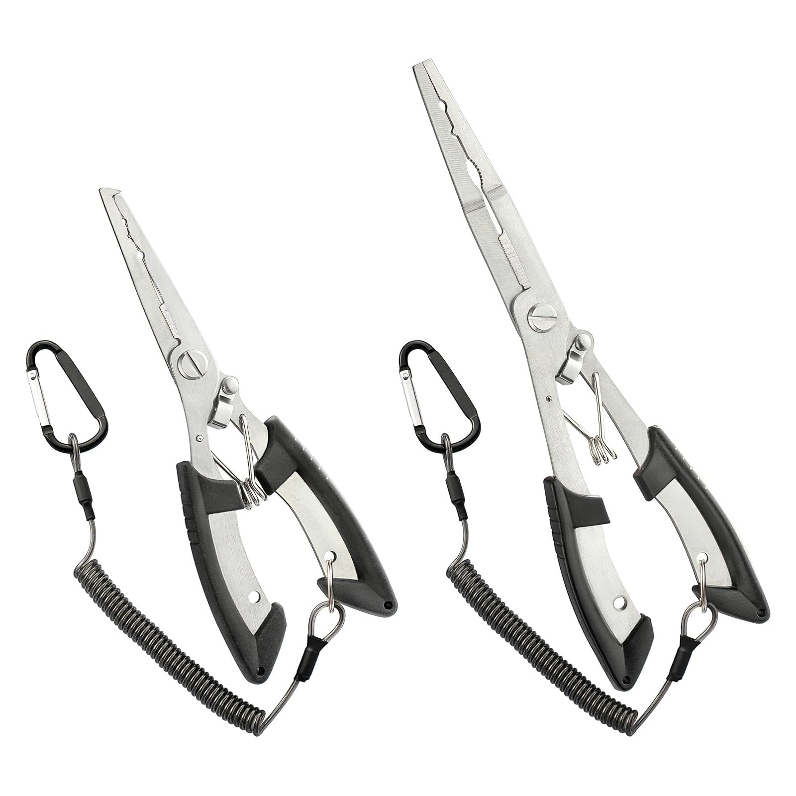 Stainless Steel Fishing Pliers Saltwater, Reusable Fishing Hook Remover, Portable Needle Nose Pliers Fish with Lanyard, Suitable for Saltwater and Freshwater, Friends, Enthusiasts (2Pcs Silvery)