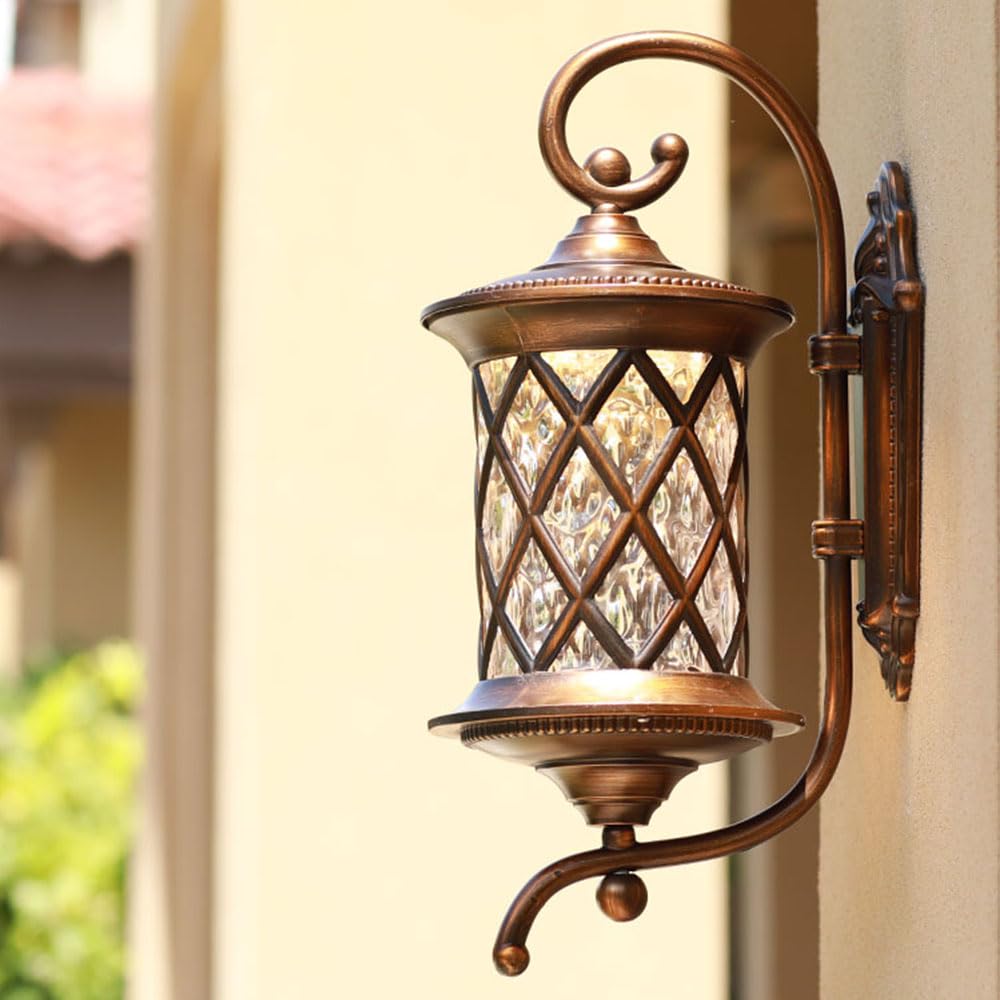 Mengjay Retro Wall Lamp-Antique Outdoor Wall Light E27 Garden Lamp Retro Antique Wall Lamp with Glass Lamp Cover Outdoor Lamp Waterproof Door Balcony Villa Outdoor Lamp-Antique Color (E)