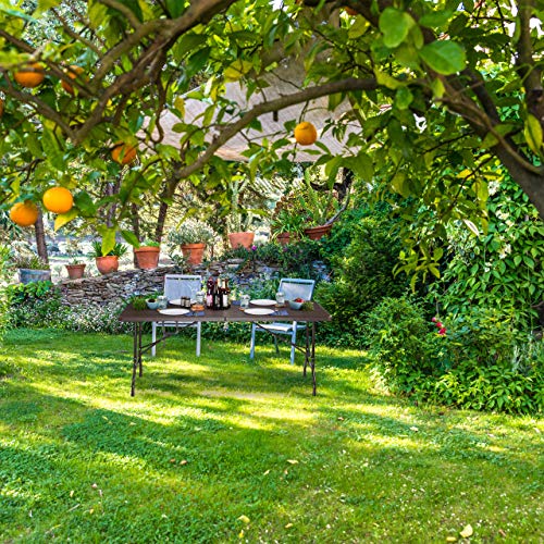 Table jardin pliable carrée 180cm marron table extérieure effet bois - 5