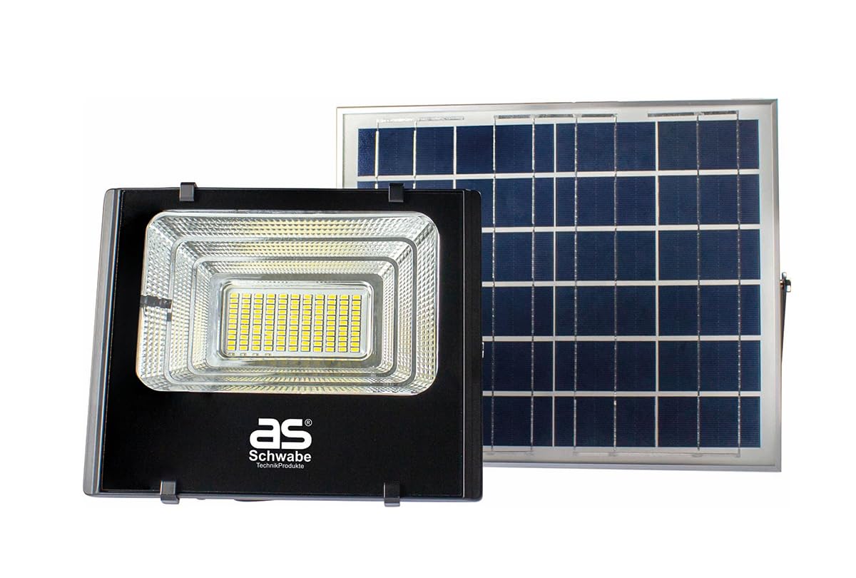 as – Schwabe SOLARLINE Solarstrahler 25 W 1500 Lumen - 120˚ Winkel - inkl. Solarpanel, Batterieklemmen, Timer & Fernbedienung - Solarlampe für Garten & Einfahrt - Außenleuchte wasserfest IP65, 46981