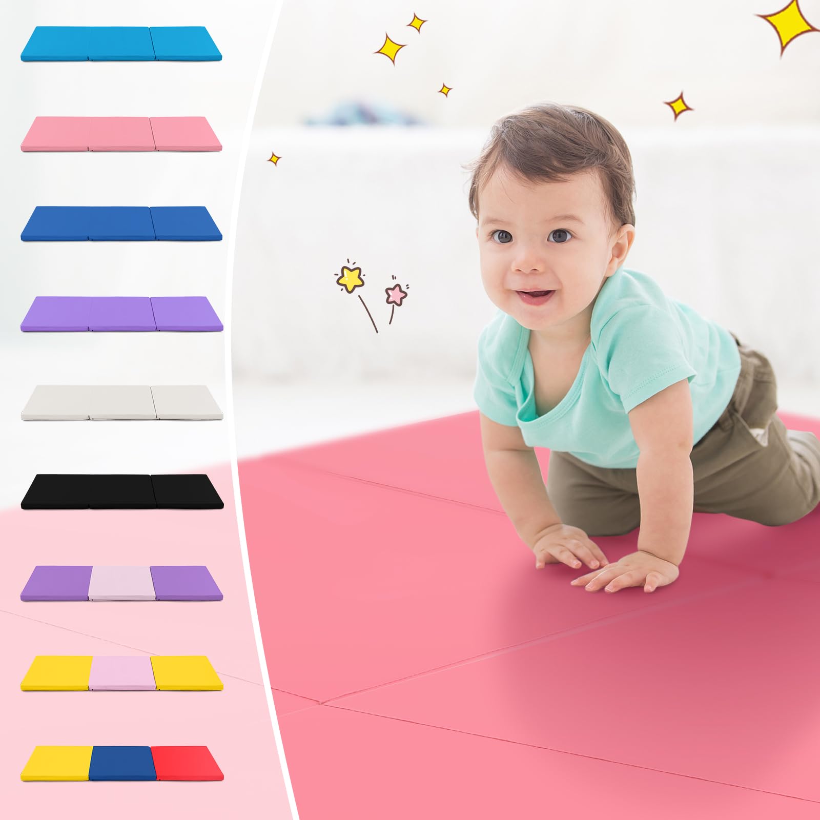 COSTWAY Tappetino da Yoga Spesso, Tappetino Fitness Pieghevole e Portatile con Imbottitura in EPE, Cerniera e Maniglie, Materassino Allenamento da Casa e Palestra, 180 X 60 X 5 cm