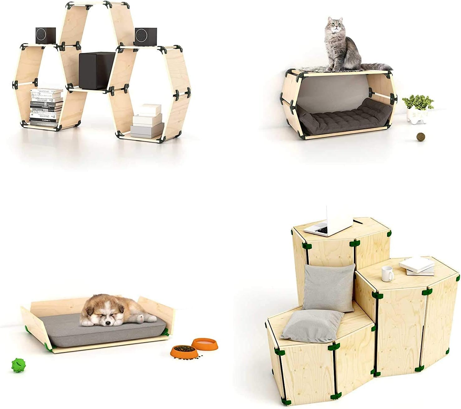 PlayWood Assembly System. 2 Pack of 4 Connector 150° color Green. Wood panel clamp DIY Furniture