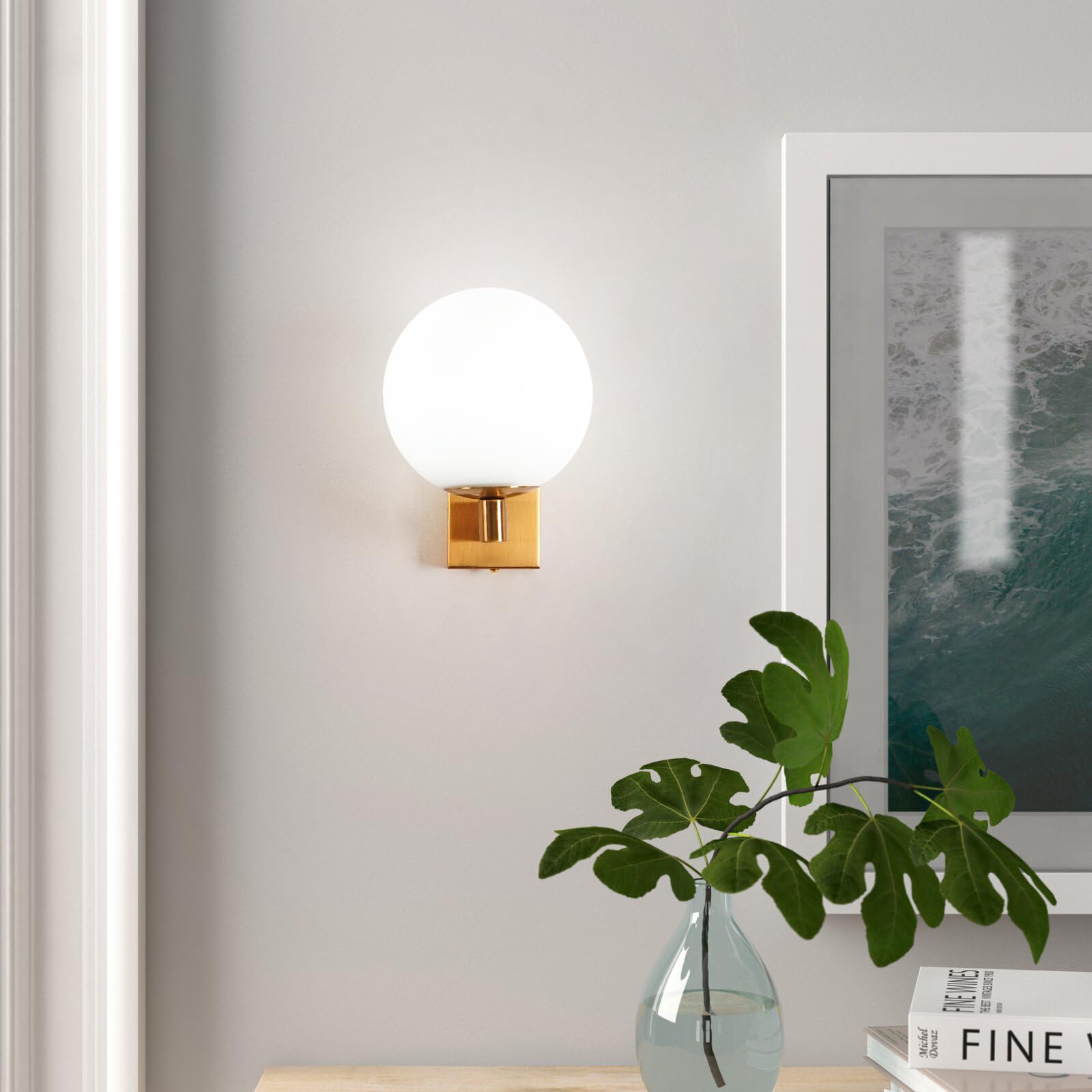 Aplique Pared Bola de Vidrio Dorada Nórdica para Salón, Dormitorio