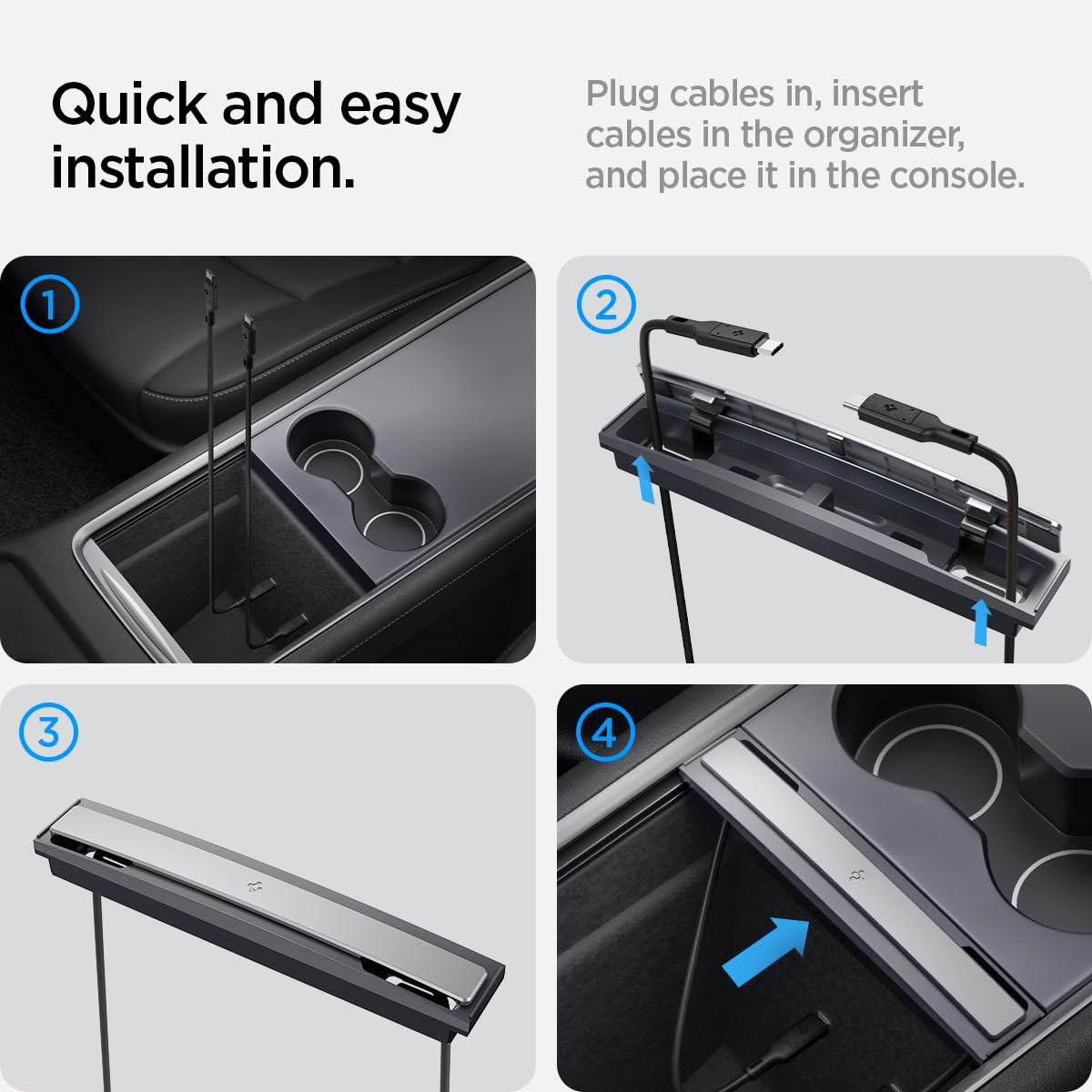 Spigen Estación Organizadora de Cables Tesla Model 3 2021-2023 y Model Y (~2024) Diseñada para Accesorios Tesla