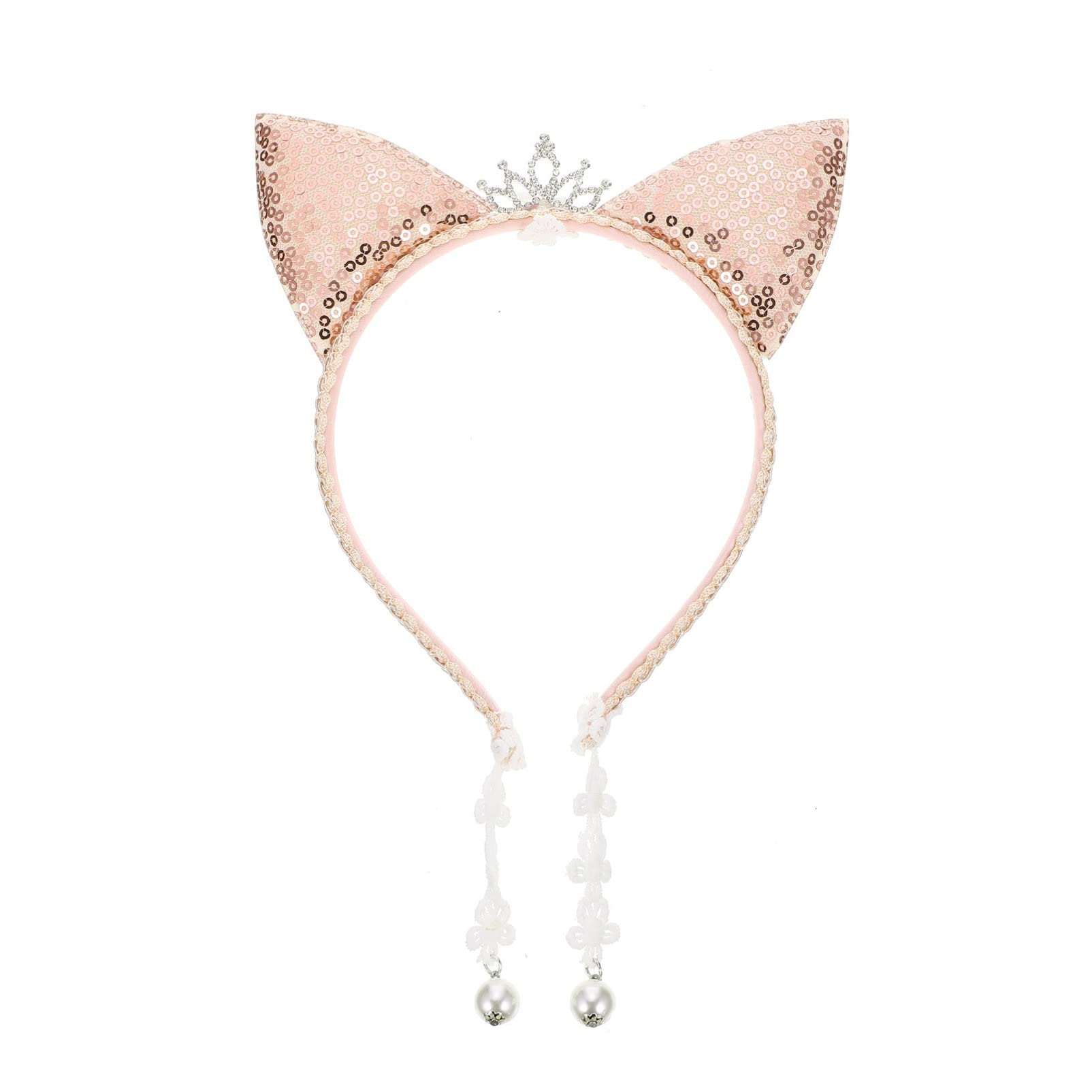 FOMIYES Oreja de Gato Diadema Glitter Lentejuelas Animales Orejas Diadema de La Boda Tiara Tiara Diadema Cabello Hoop con Encaje Y Colgante de Perlas para Mujeres Ni?as