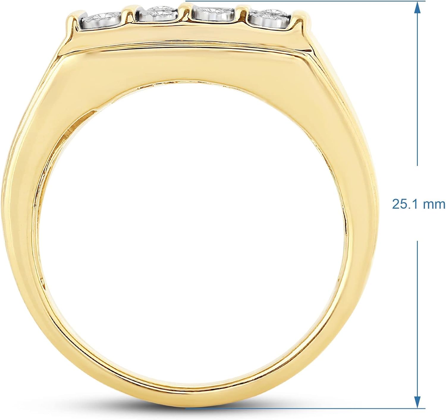 Jewelili Yellow Gold over Sterling Silver 1/4 Cttw Natural White Round Cut Diamond Mens Ring