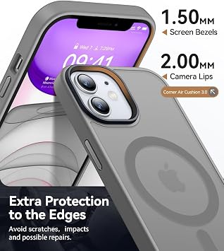 Case for iPhone from Babylon Camera Protected Matte Transparent Color Case with Magsafe Wireless Charging Feature (iPhone 11 Grey)