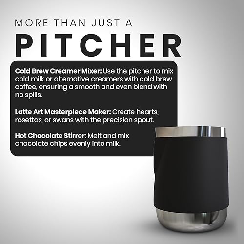 Miniatura 8 de Rattleware Jarra de acero inoxidable con mango de 12 onzas, con mango de goma, duradera y resistente al calor, jarra de espuma de leche para