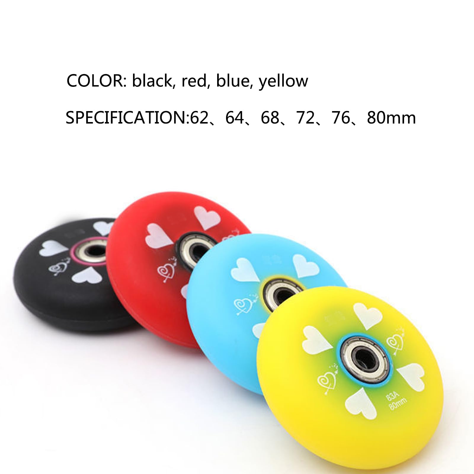 Genérico Ruedas de Repuesto para Patines en Línea Exterior Interior Ruedas de Repuesto 83A con Rodamientos, Paquete de 8, 64 mm, 68 mm, 70 mm, 72 mm, 76 mm Y 80 mm, Ruedas de Goma PU