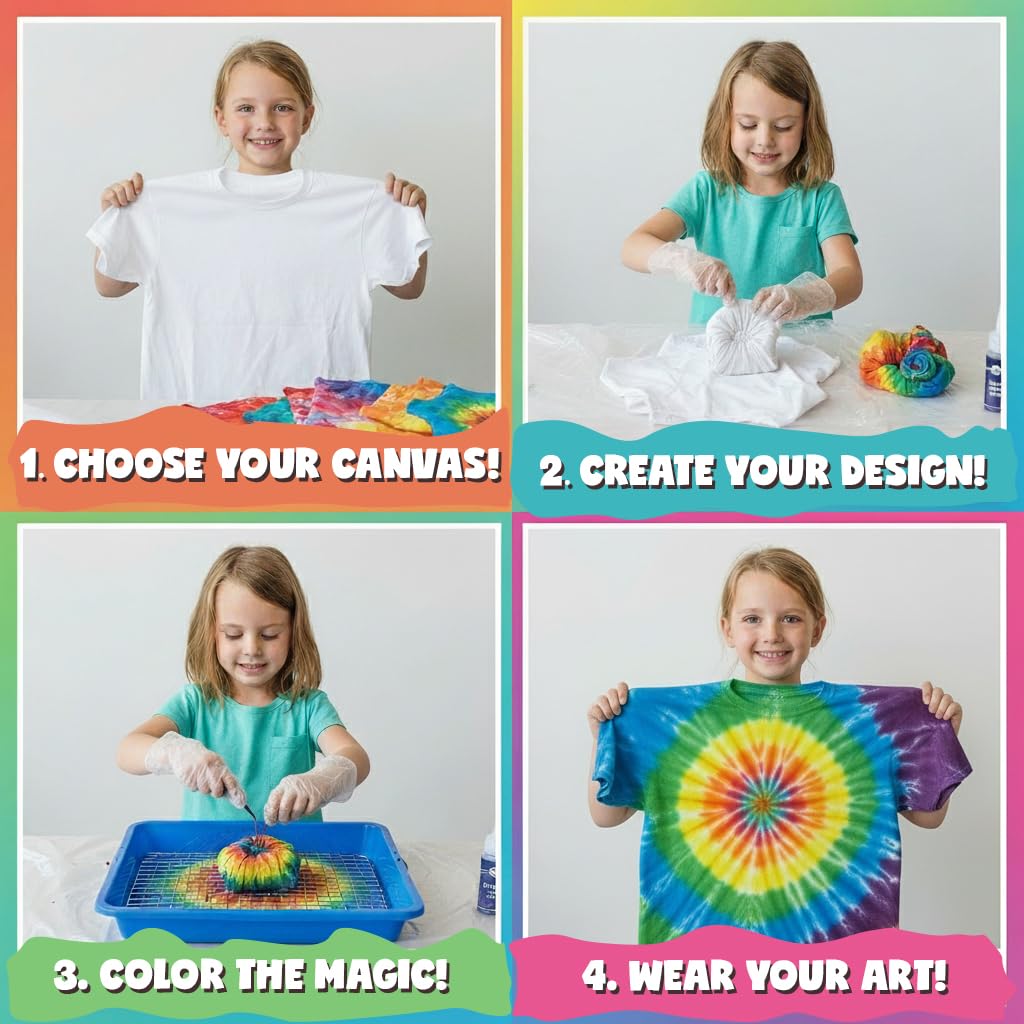 DOODLE HOG Zestaw do barwienia tie-dye dla dzieci i dorosłych – 36 dużych butelek do barwienia w 12 kolorach i proszku tie-dye, soda jesionowa, rękawiczki, zestawy tie-dye dla dużych grup