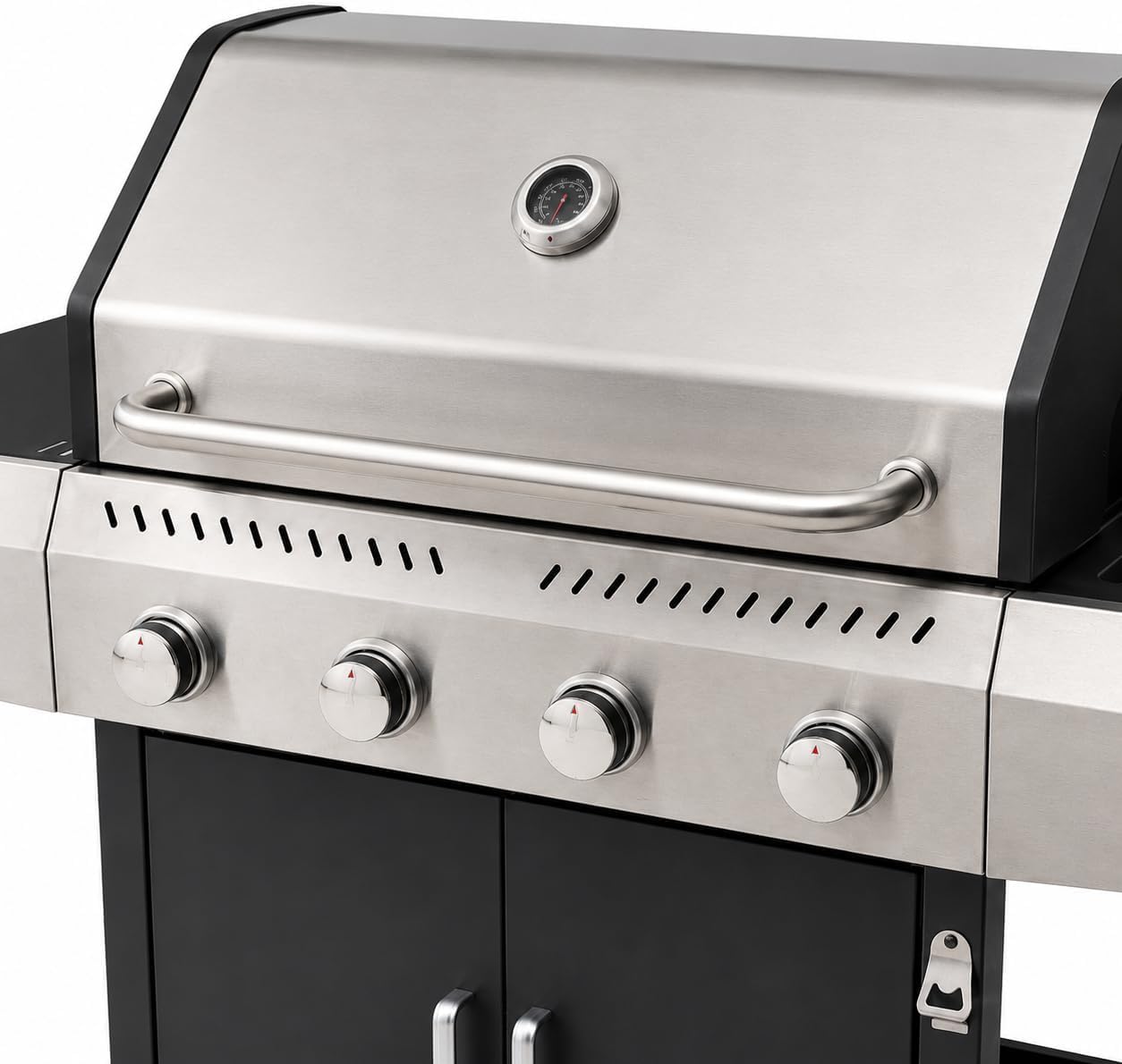 Barbecue a Gas Professionale XXL Da 16 kW con 5 Bruciatori in Acciaio Inox 304 Con Fuoco Laterale Termometro Coperchio Doppio Griglia Di Cottura 67 x 42 Cm E Ruote 137 × 50 × 120 Cm Nero