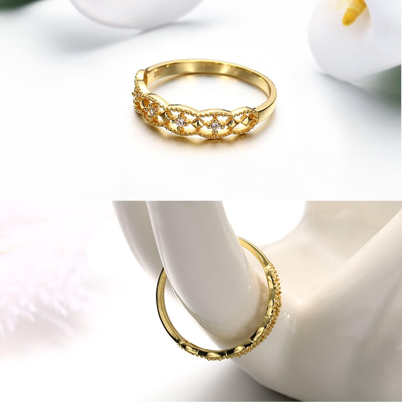 Beydodo Anillo Matrimonio Oro Amarillo Mujer 9 14 18K con Redondo Hueco con Moissanita, Anillo de Matrimonio Oro para Mujer