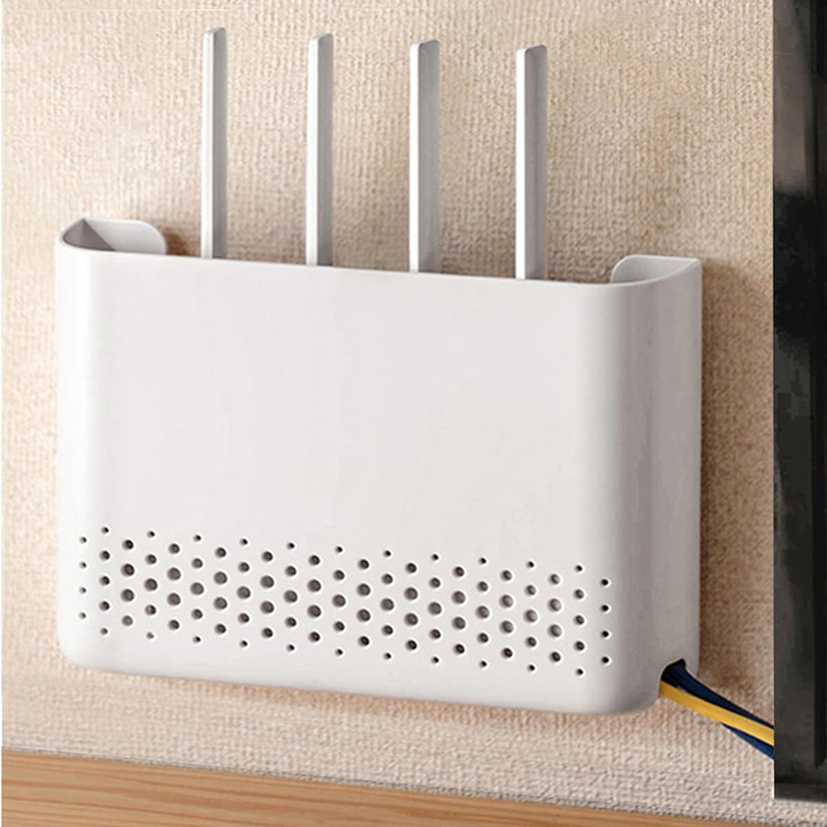 Router Shelf, Wifi Router Box, Wifi Router Storage Box, Cable Organiser Wall Mounted Floating WLAN Router Rack for Storage of Internet Cables, Wires, Routers, TV Set-Top Boxes etc. (Size:25x5x17cm)