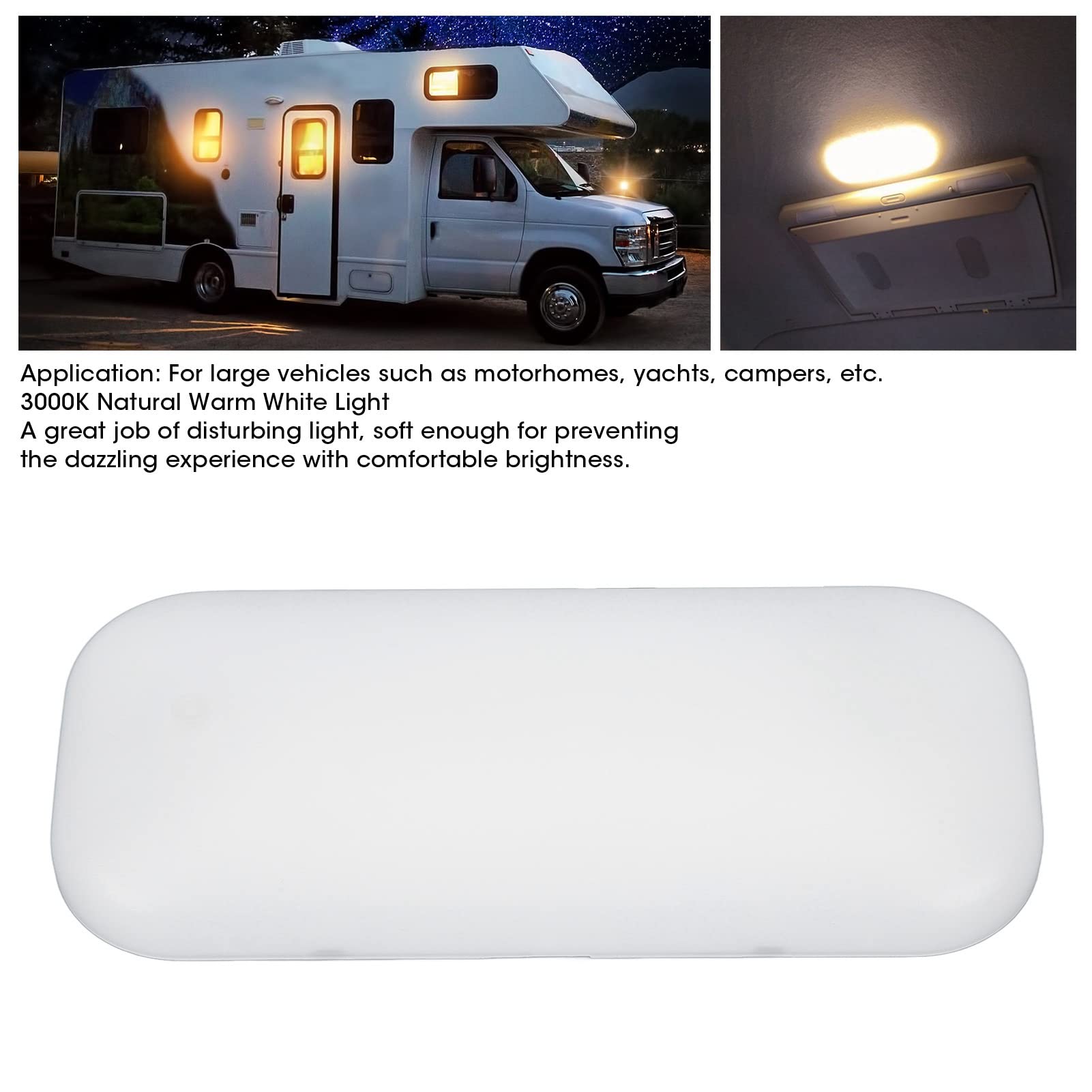 Luci a LED per interni RV 12V, luce bianca calda a forma ovale 3000K, lampada da tetto 500LM per camper, camion, rimorchio, barca(With Swich)
