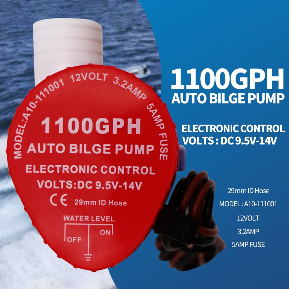 Automatyczne pompy zęzowe do łodzi 12 V, natężenie przepływu 1100 GPH, prosta i niezawodna konstrukcja, odpowiednie do jachtów, łodzi rybackich i obszarów podmokłych w gospodarstwach domowych