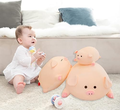 Miniatura 4 de MDXMY Almohada de peluche de cerdo de cerdo, almohada suave y gruesa para abrazar, juguetes lindos para niños y niñas (ojos redondos, 15.7 pulgadas)