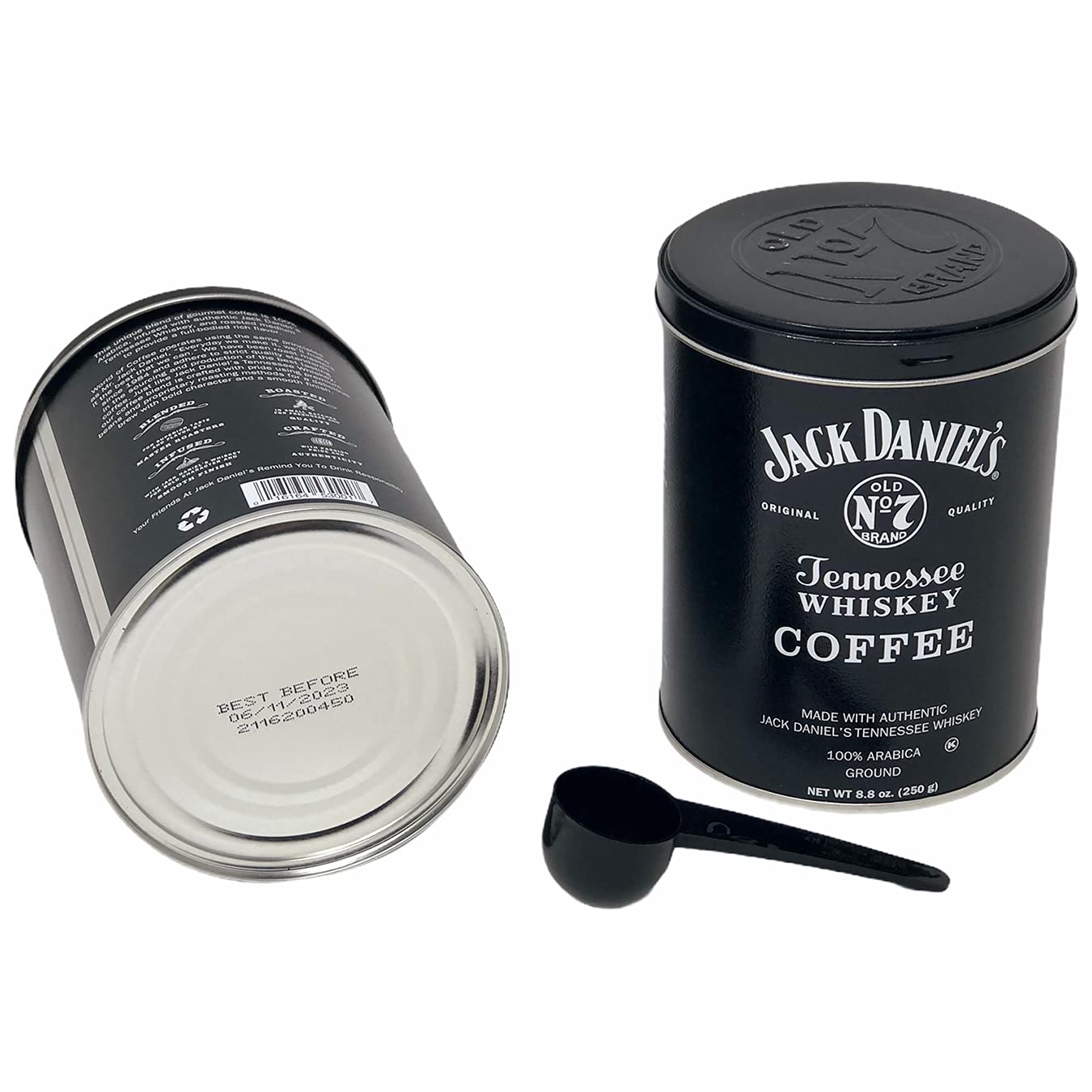 Jack Daniels Coffee (Pack of 2) 8.8oz each bundled with a complimentary measuring spoon 100% Arabica Medium Roast Ground Gourmet Coffee Kosher