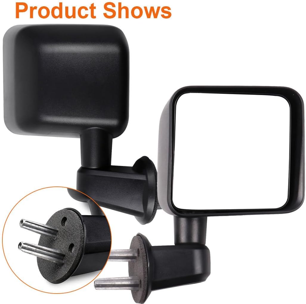 Driver and Passenger Side Black View Mirrors Fit for 2007 2008 2009 2010 2011 2012 2013 2014 2015 2016 2017 For Jeep Wrangler Manual Adjustment Manual Folding Non-heated Exterior Mirrors