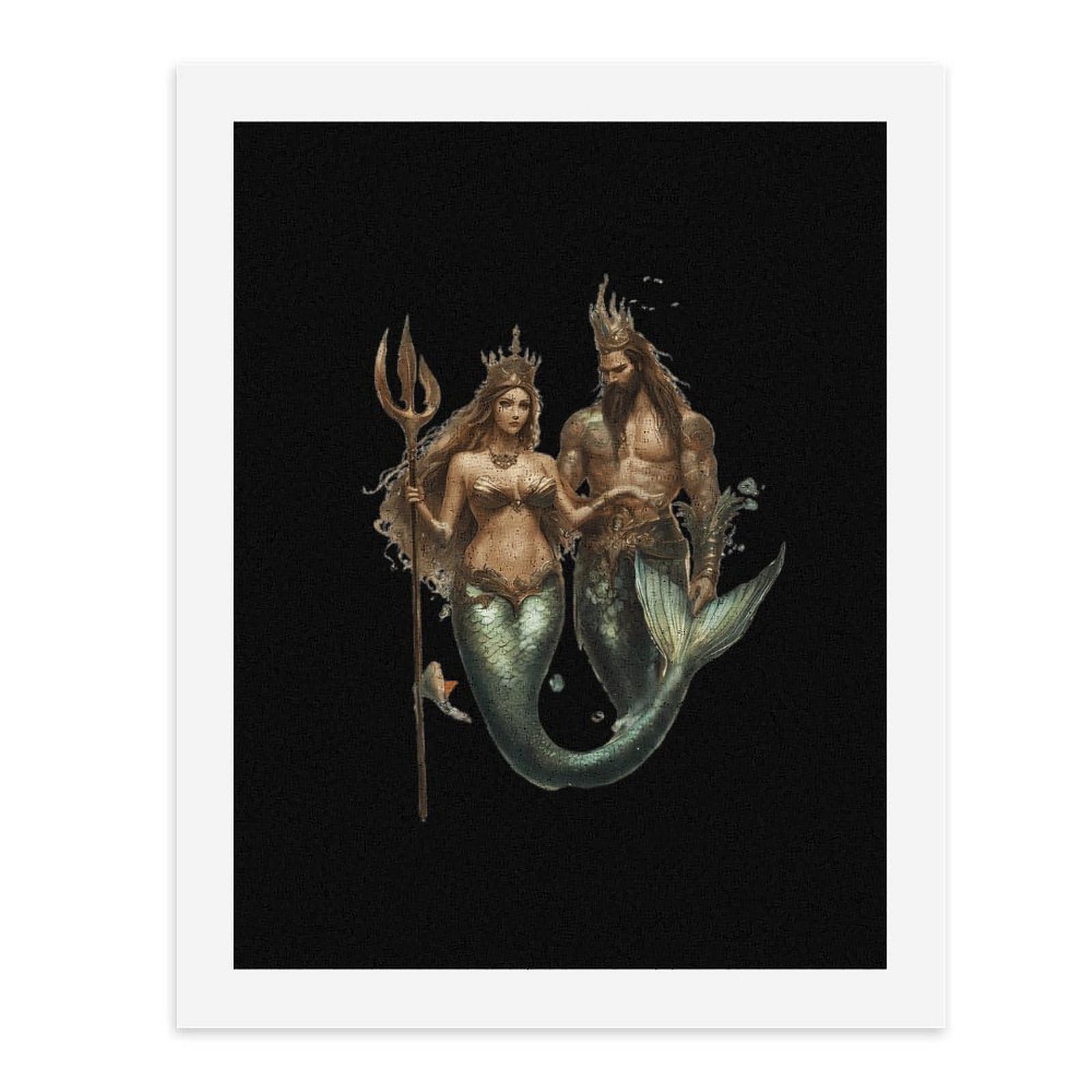 Malen nach Zahlen für Erwachsene, Motiv: Meerjungfrau, niedliche Königin und König, vertikales Baumwollgemälde, digitales Ölgemälde, Heimdekoration, Geschenk, 65 x 50 cm