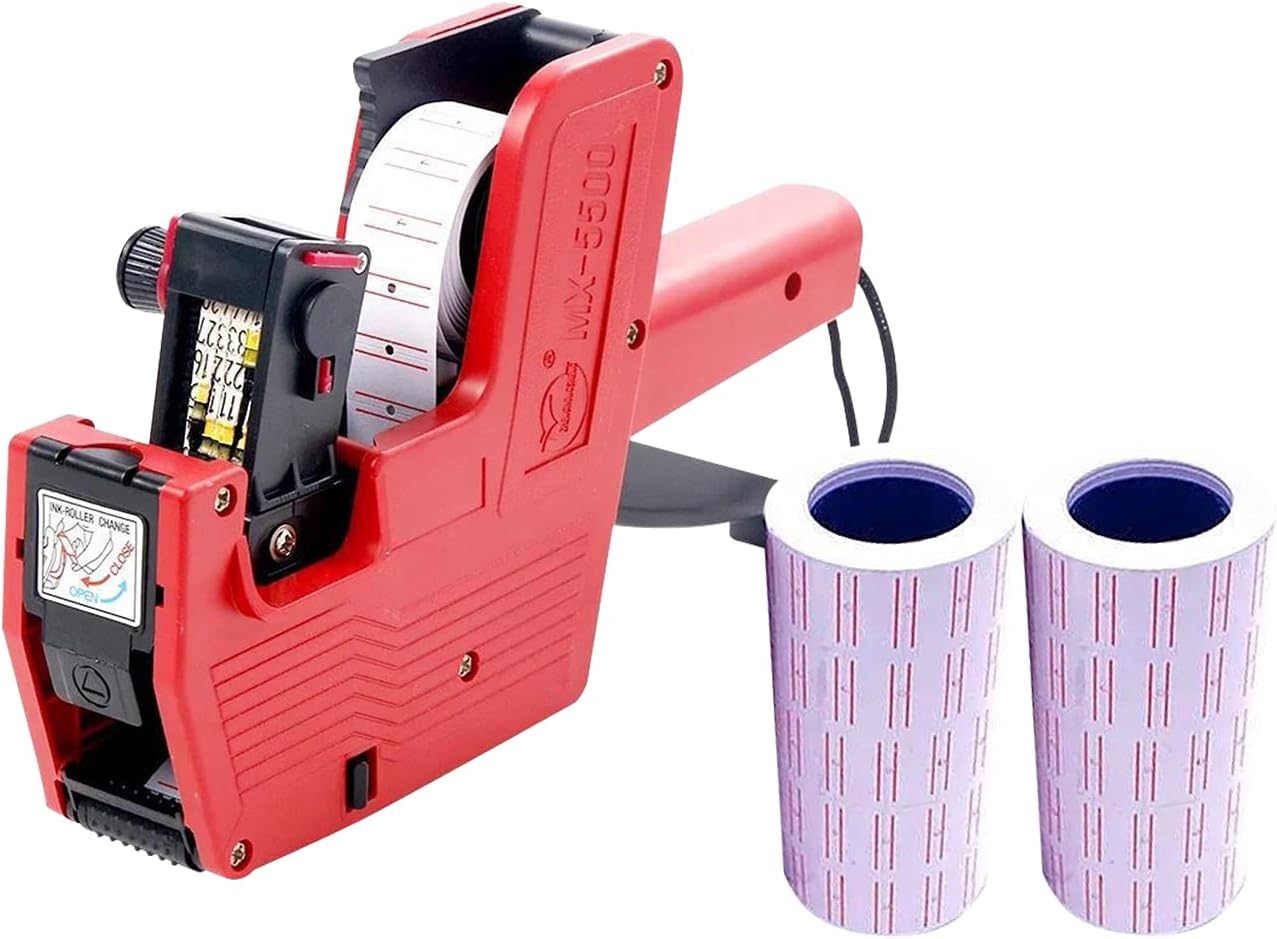 Funien 8 Digits Price Tag Machine Handheld Price Labeller Label Date Maker Pricing with 10pcs Price Labels Paper for Office Retail Shop Grocery Store Organization Marking Warehouse
