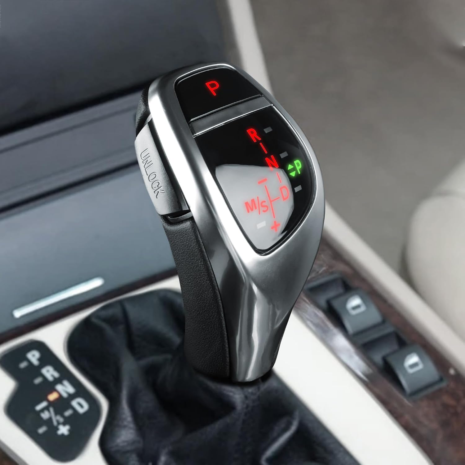Car Gear Shift Cover Compatible with BMW X3 E83 2004 2005 2006 2007 2008 2009 2010 Car Replacement LED Gear Knob (Black)
