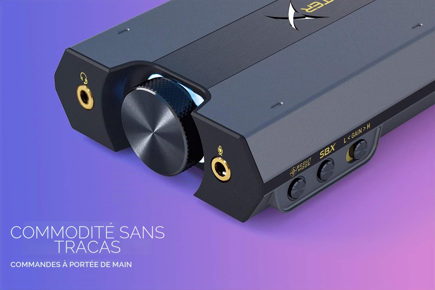 CREATIVE DAC de Jeu Sound BlasterX G6 7.1 HD et Carte Son USB Externe pour Casque Xamp Compatible avec PS4, Xbox One, Switch et PC