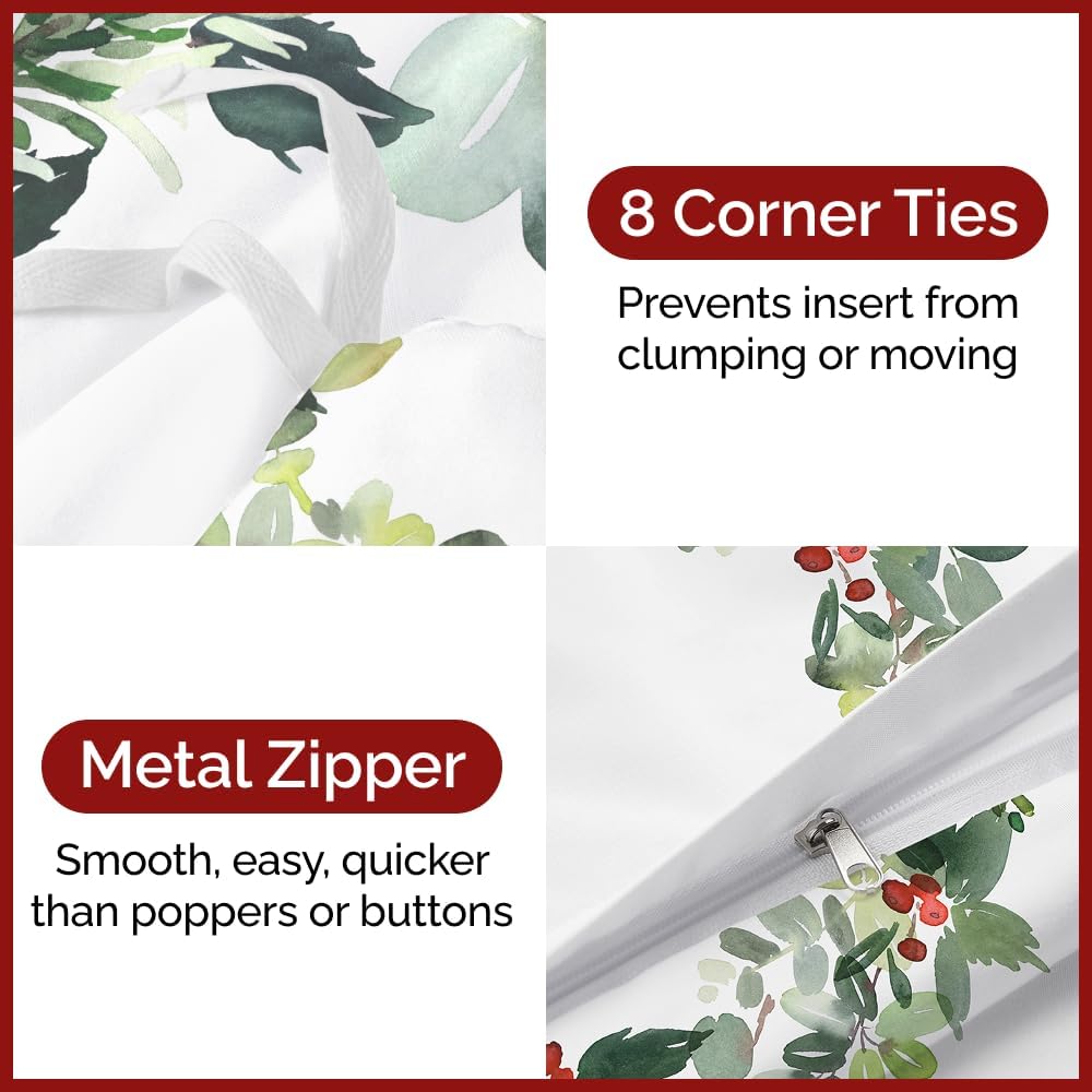 Christmas Duvet Cover Queen Size Set - Extra Soft Queen Duvet Cover with 2 Pillow Shams - Holiday Xmas Bedding w/ Zipper Closures & Ties - Comfy, Cozy, Breathable Bed Set - 90 x 90, Christmas Wreaths - Image 4